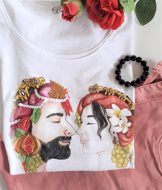 T-shirt Teste di Moro - Dipinta a Mano - I mori che si baciano - N'Amuri Cuore Siciliano