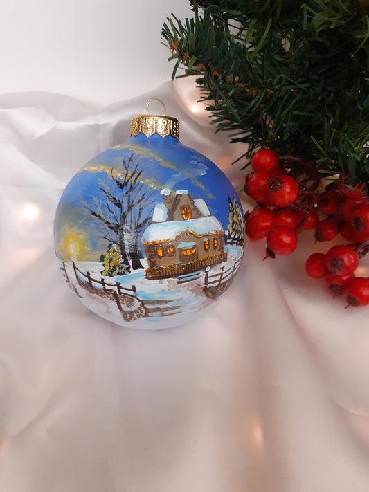 Palla natale con paesaggio natalizio