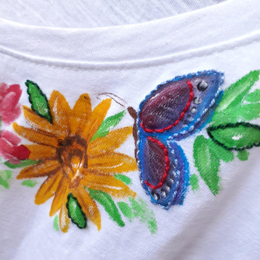 Maglia Dipinta e Ricamata a mano | Girasoli e Farfalle