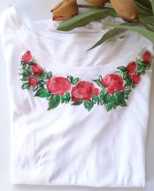 Maglia ricamata e dipinta a mano | Rose Rosse