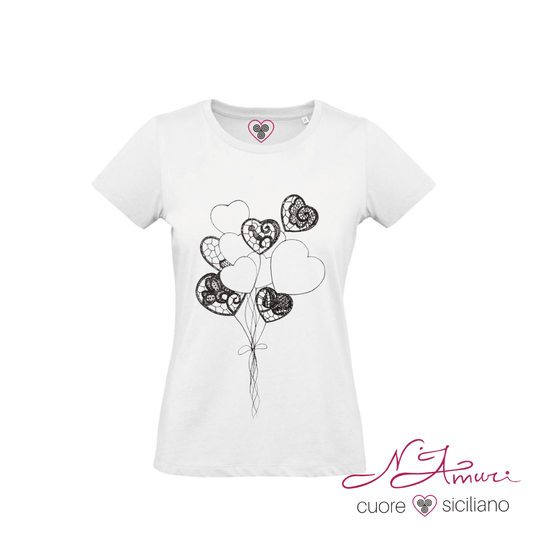 Maglia Stampata | Palloncini a Cuore, decoro Pizzo Nero