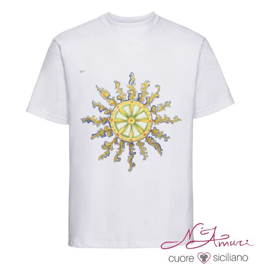Maglietta con sole uomo - bianca - mezze maniche - N'Amuri Cuore Siciliano