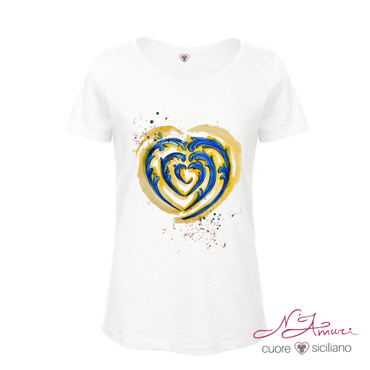 Maglia Stampata | Cuore Blu in stile Maiolica Siciliana